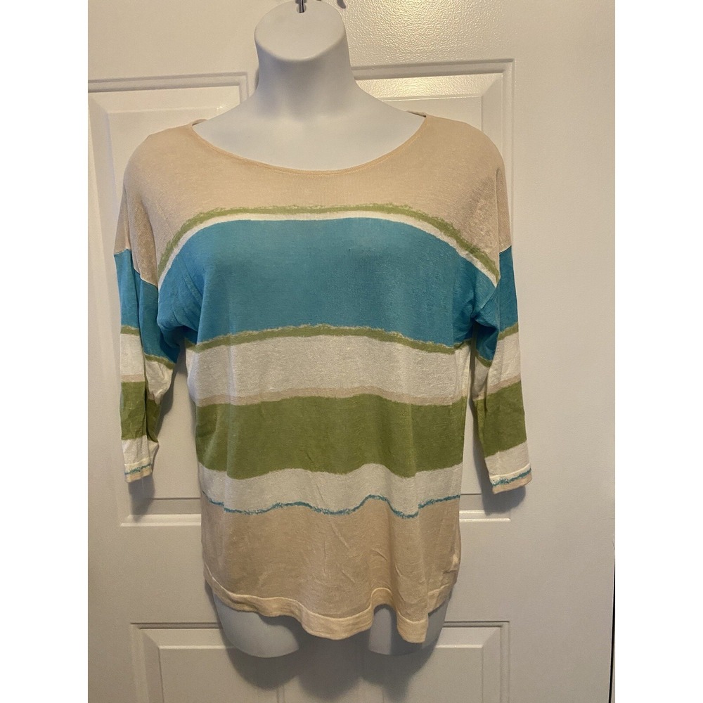 Charter‎ Club Striped Linen Blend Aqua Green White Shirt Women's XL